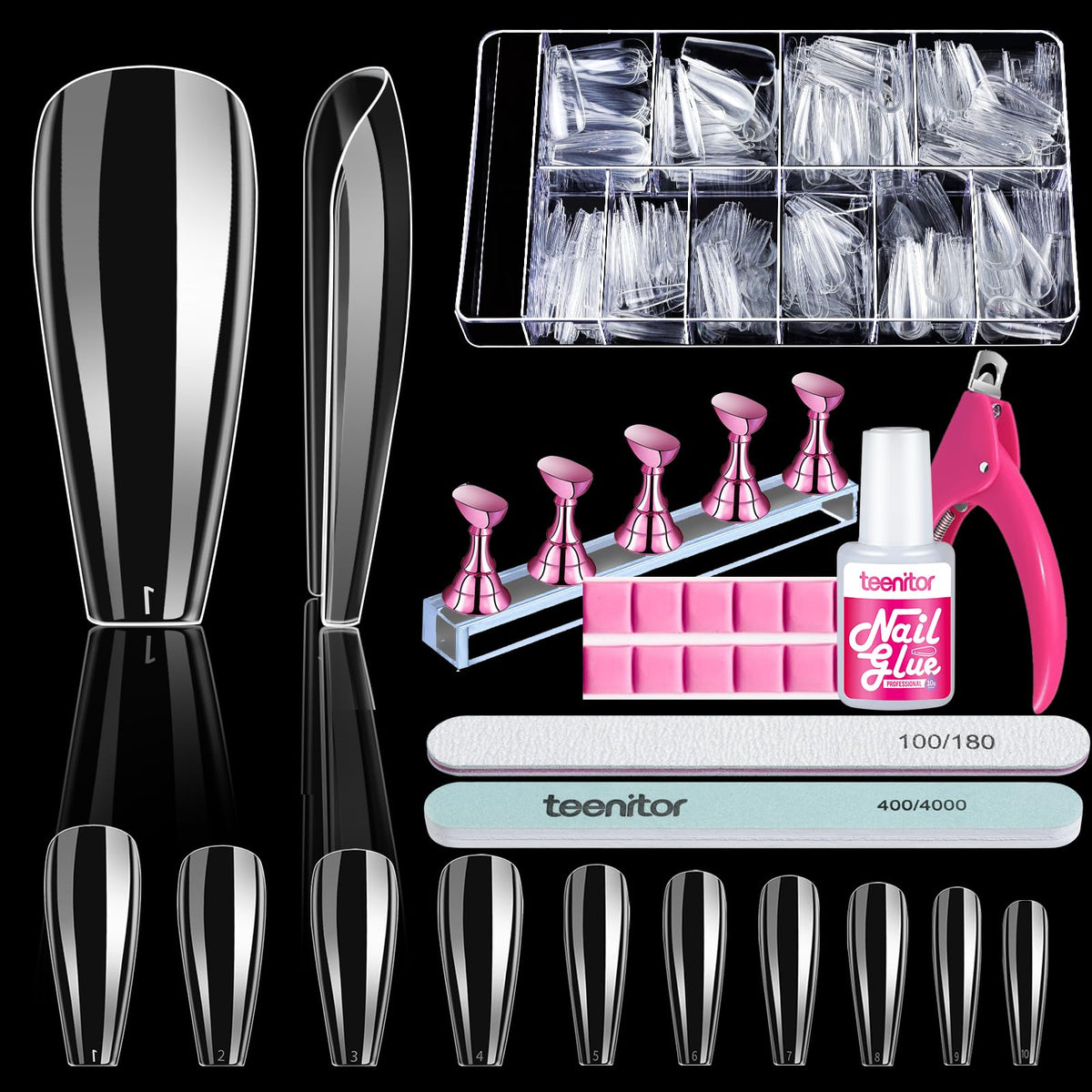 Teenitor embouts ongles forme cercueil clair para un look net et précis