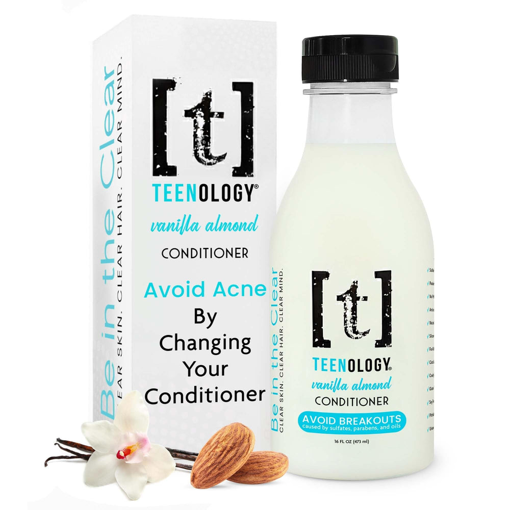 Teenology Conditionneur Vanille Amande, bouteille parfumée pour cheveux propres et frais.
