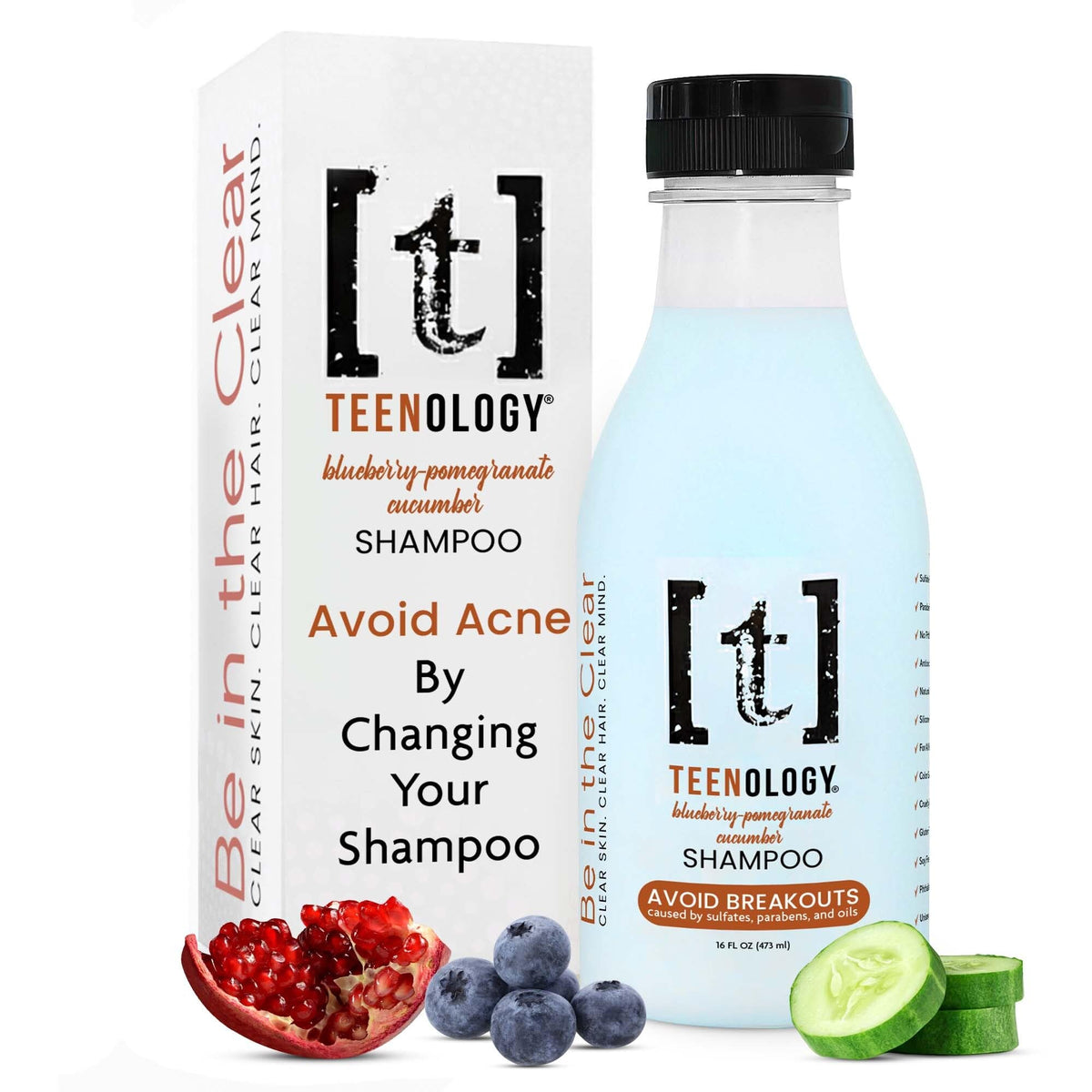 Teenology Shampoo – bouteille et étiquette, soin sans sulfates pour cheveux sains