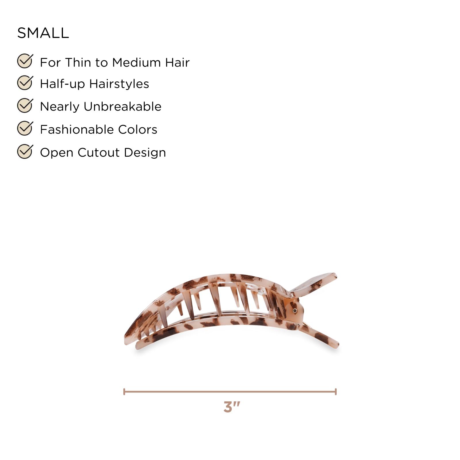 Teleties clip plat carré petit blond tortue, parfait pour cheveux fins à moyens en déplacement.