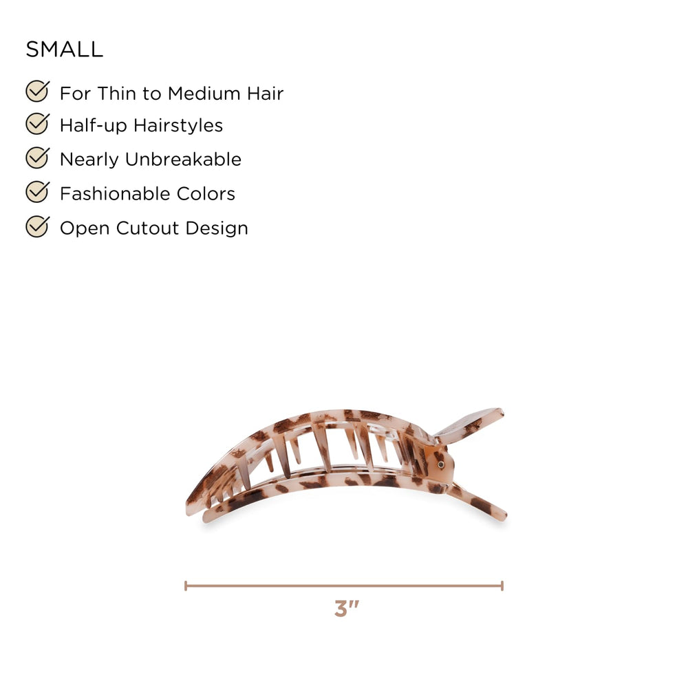 Teleties clip plat carré petit blond tortue, parfait pour cheveux fins à moyens en déplacement.