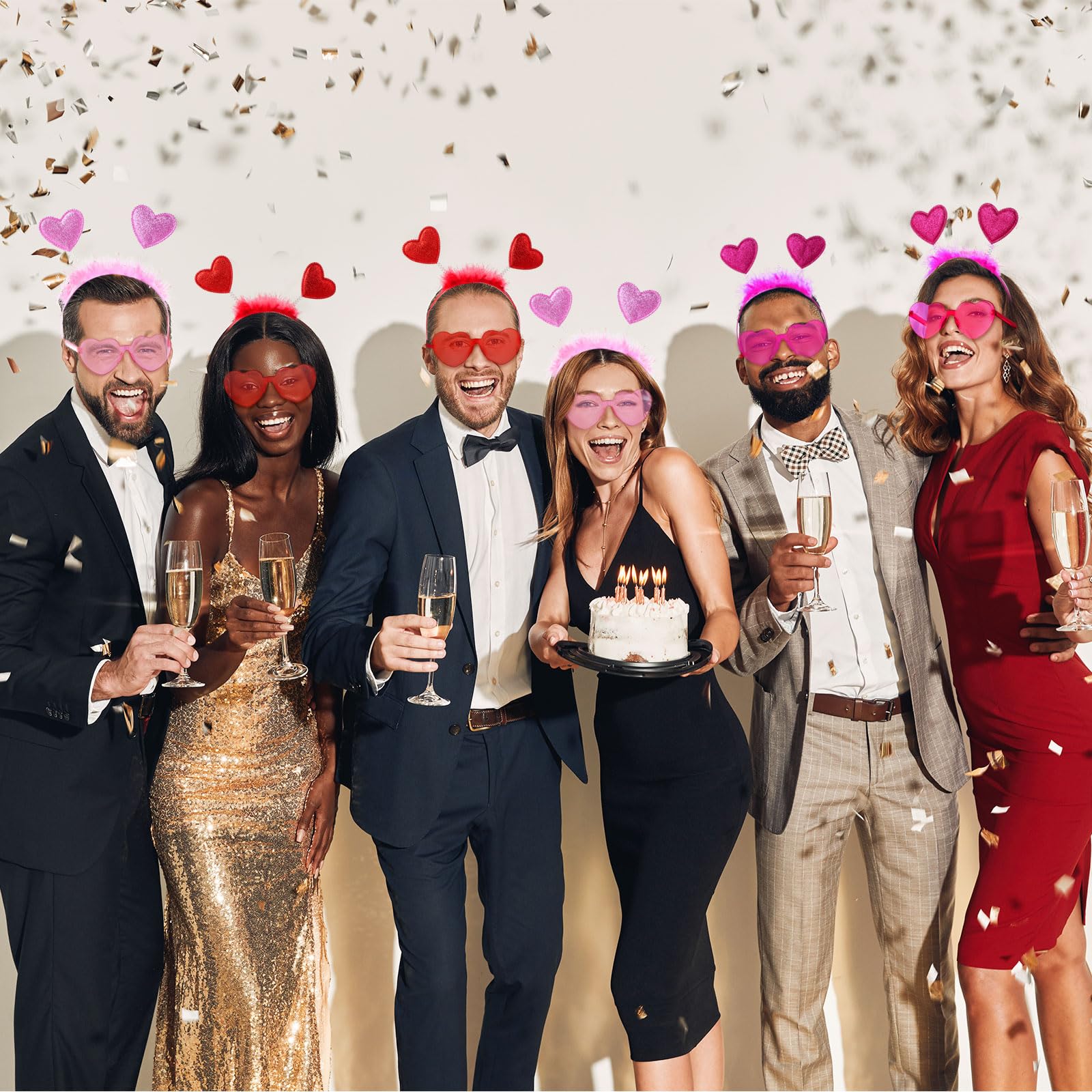 Tellegloww bandeau cœur pailleté rose, accessoire joyeux pour photos et fêtes.