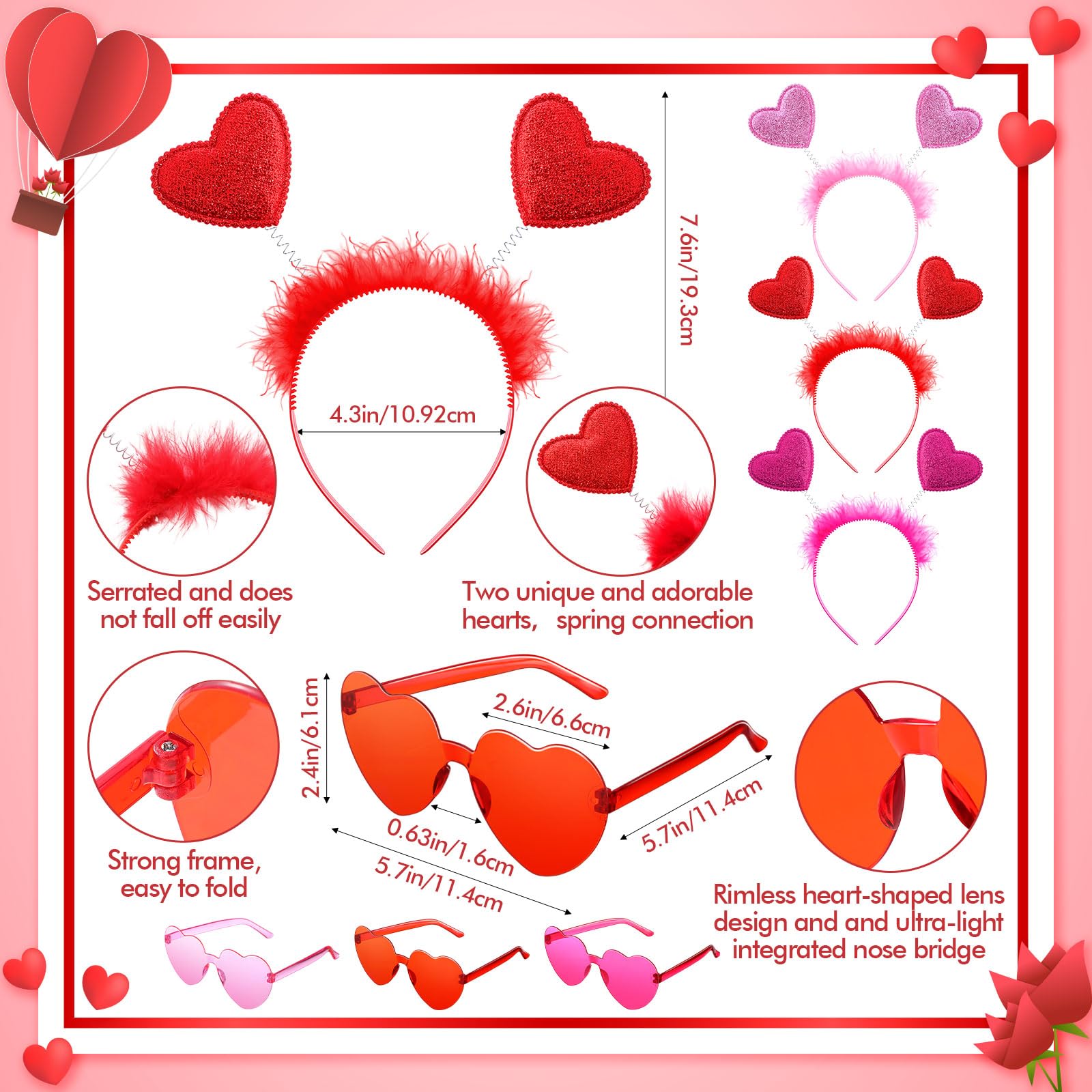 Tellegloww lunettes cœur rouge, style ludique pour cabine photo et fête.