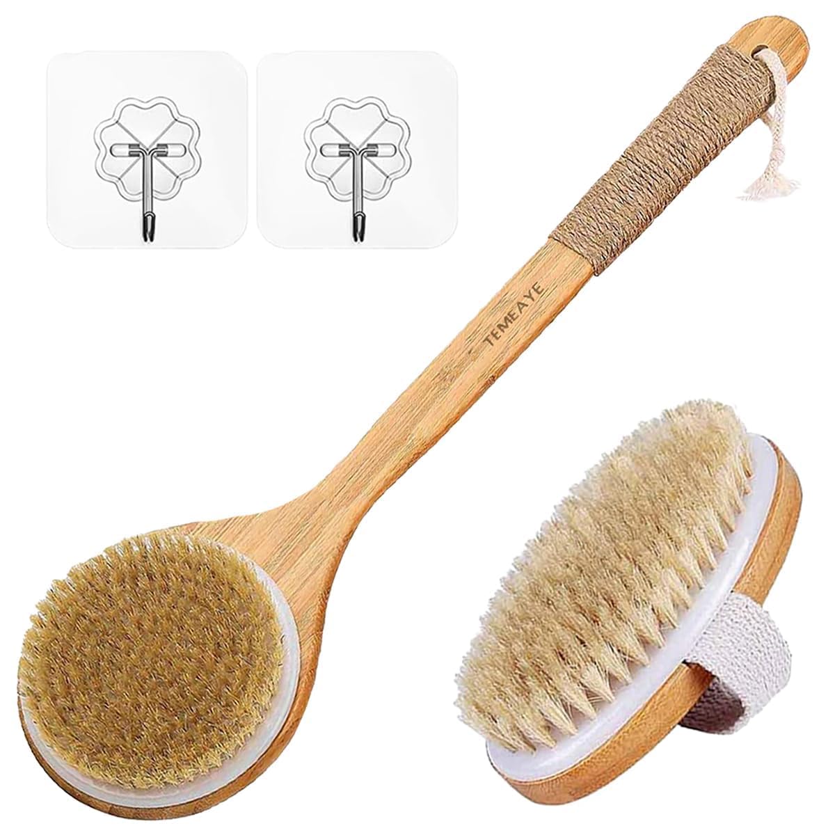 Brosse TEMEAYE dos-seche avec manche bois, exfoliation douce