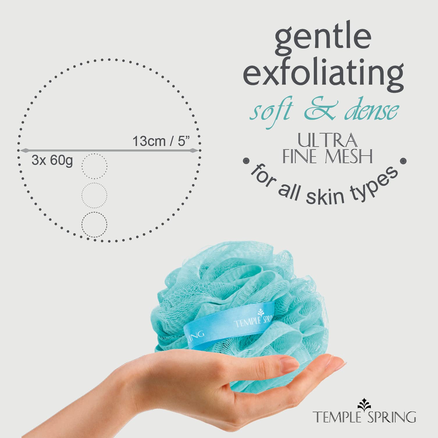 Temple Spring Loofa mousse riche, idéal pour une mousse généreuse lors du lavage.