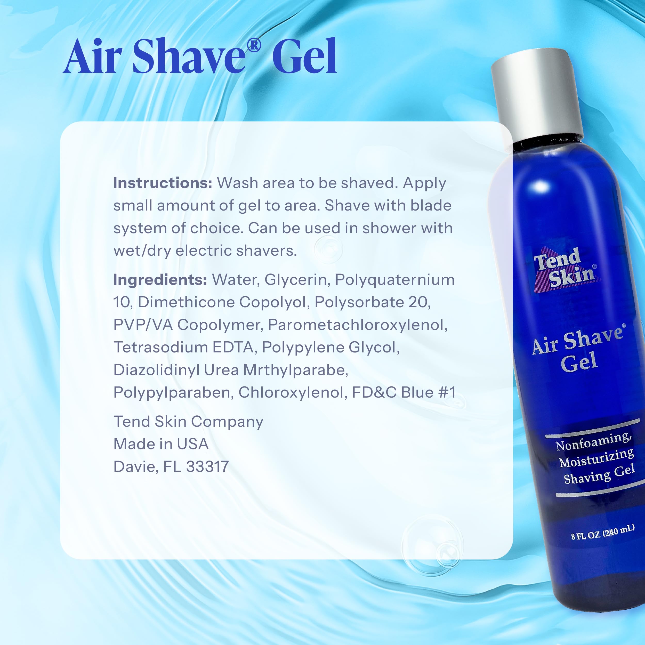 Tend Skin Air Rasage Gel : protection et confort lors du rasage avec texture lisse.