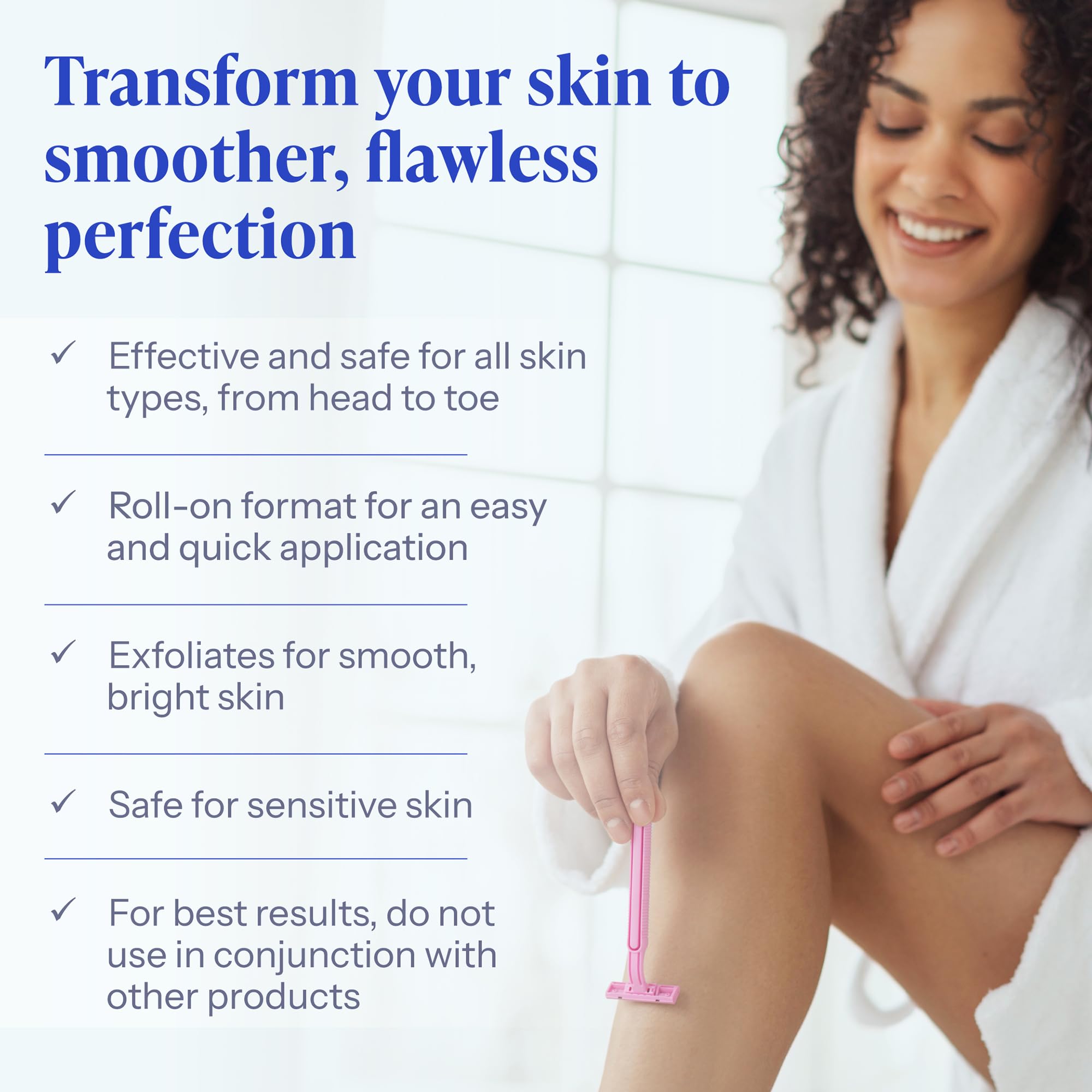Application Tend Skin sous les aisselles, peau douce après épilation.