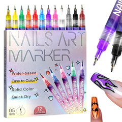 Marqueurs Tenneshe 12 couleurs pour designs d’ongles variés et créatifs.