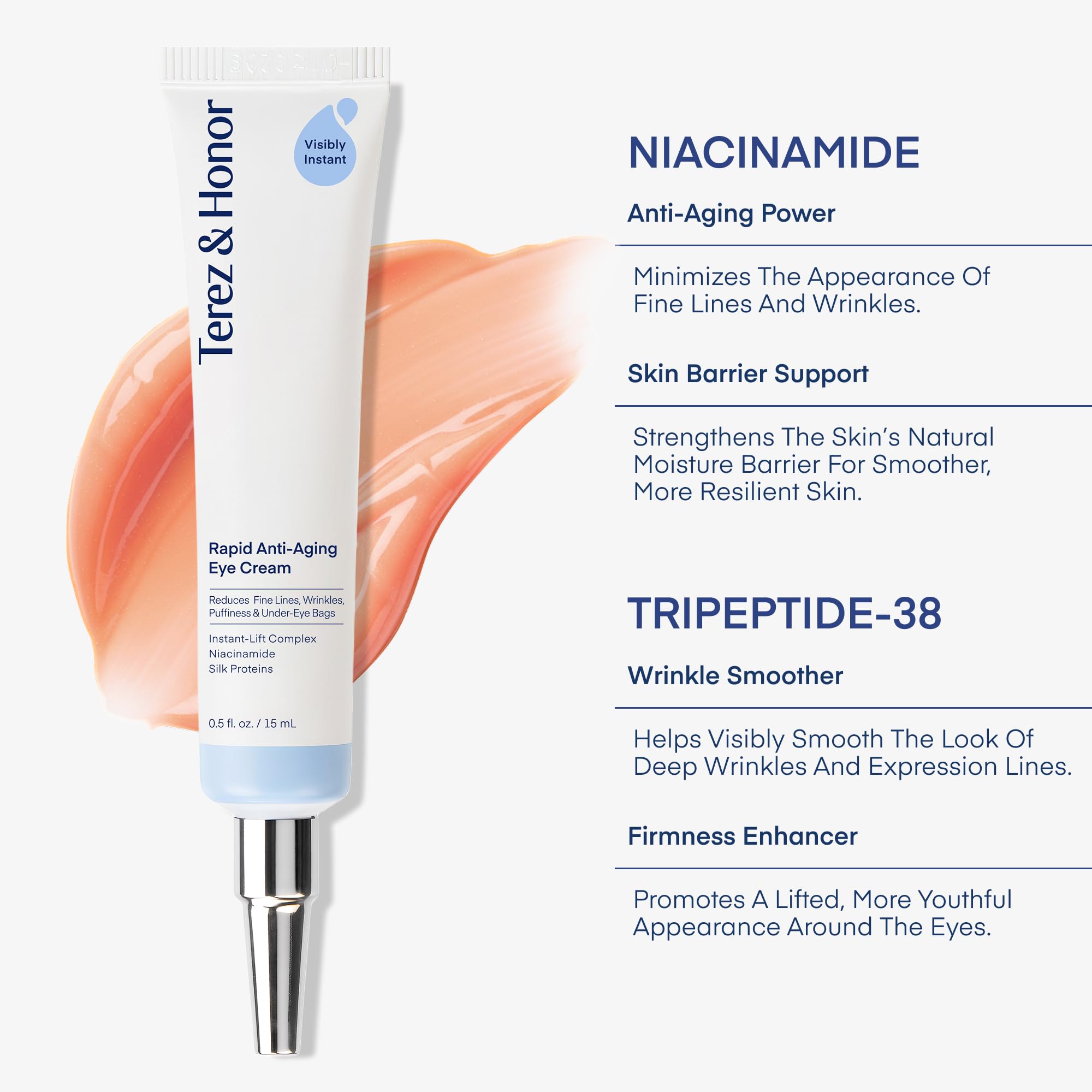 TEREZ & HONOR Crème Yeux – fabriquée aux États‑Unis avec contrôle dermatologique.