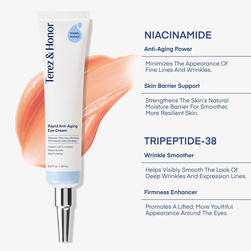 TEREZ & HONOR Crème Yeux – fabriquée aux États‑Unis avec contrôle dermatologique.