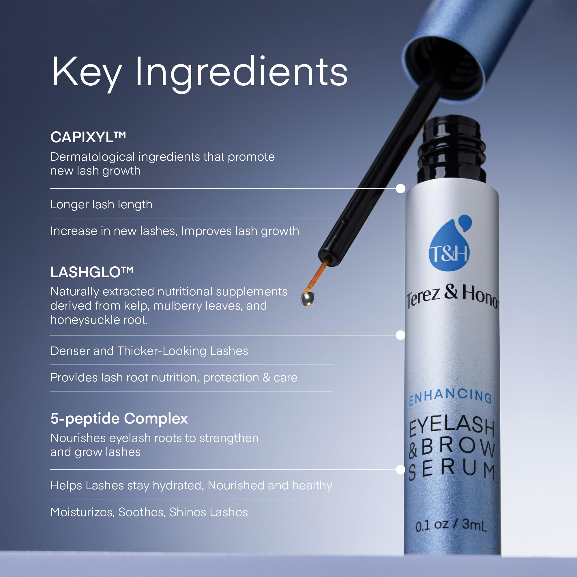 TEREZ & HONOR sérum cils-applicateur : application précise à la racine des cils