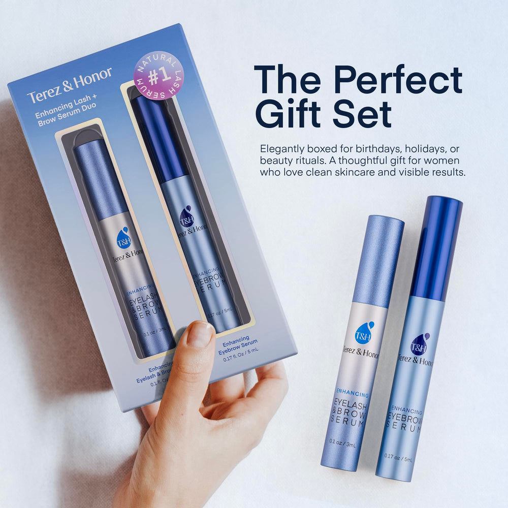 Sérum Terez & Honor en action sur cils et sourcils.