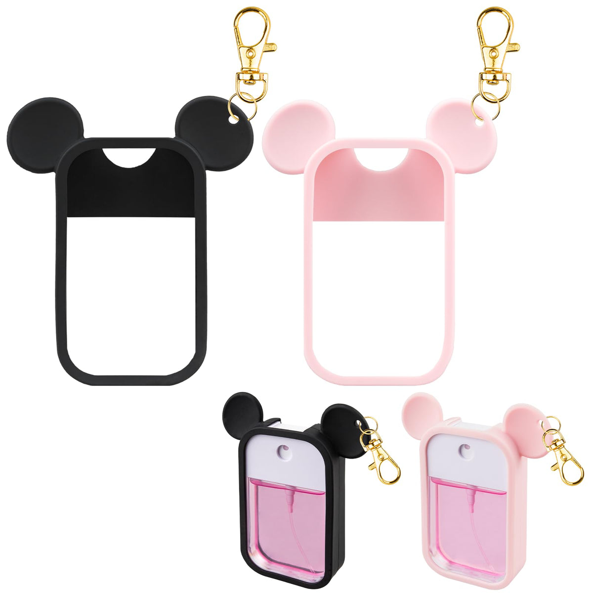 Étui TERPINK en silicone souris noir et rose, ajuste parfaitement Touchland 1oz.