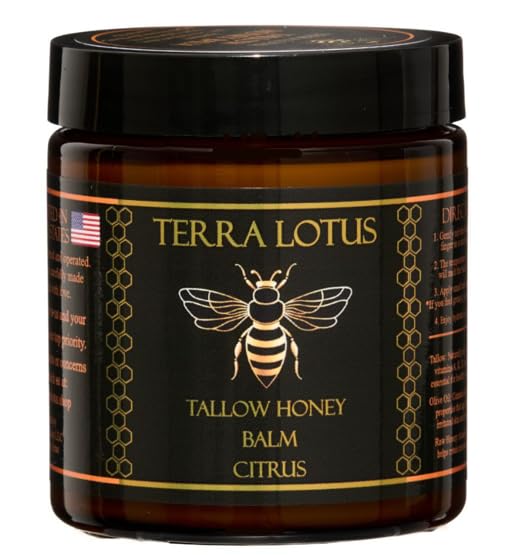 Terra Lotus baume-talo boeuf gras miel dans un bocal pour hydratation naturelle.