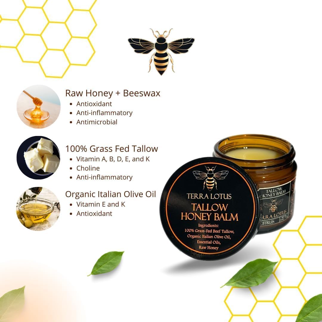 Terra Lotus grass-fed tallow and olive oil ingredients highlight natural care.
