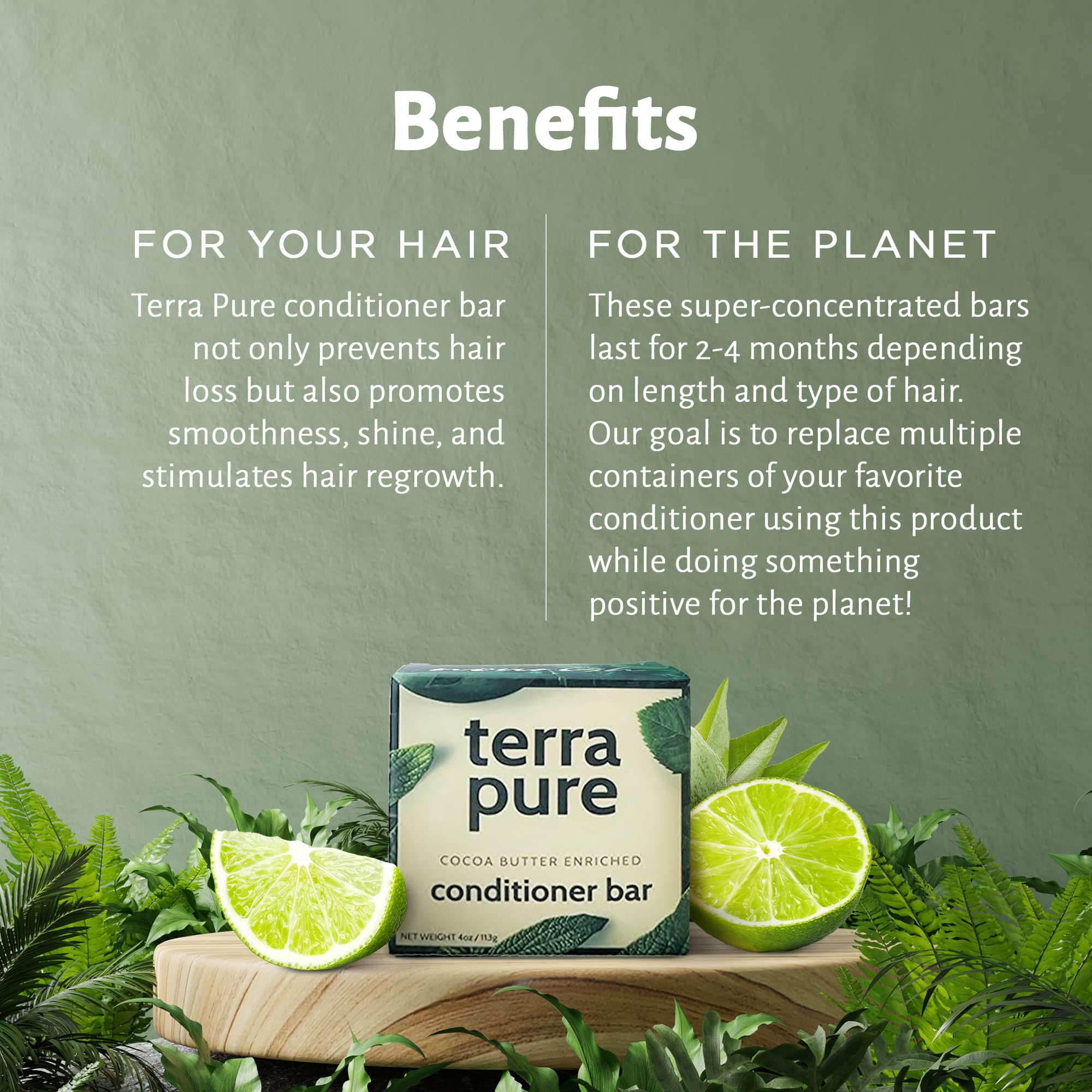 Terra Pure Conditionneur Bar beurre de cacao pour cheveux doux et brillants.