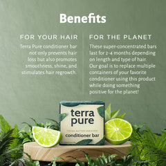 Terra Pure Conditionneur Bar beurre de cacao pour cheveux doux et brillants.