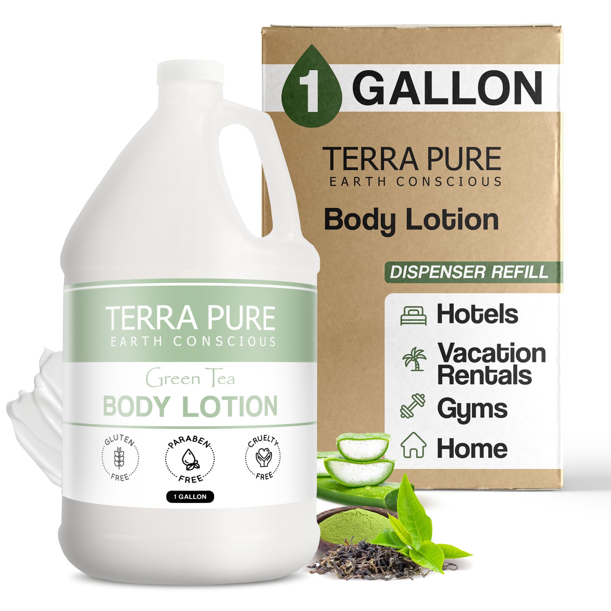 Terra Pure Lait hydratant thé vert en galon prêt à être rempli pour distributeurs hôteliers