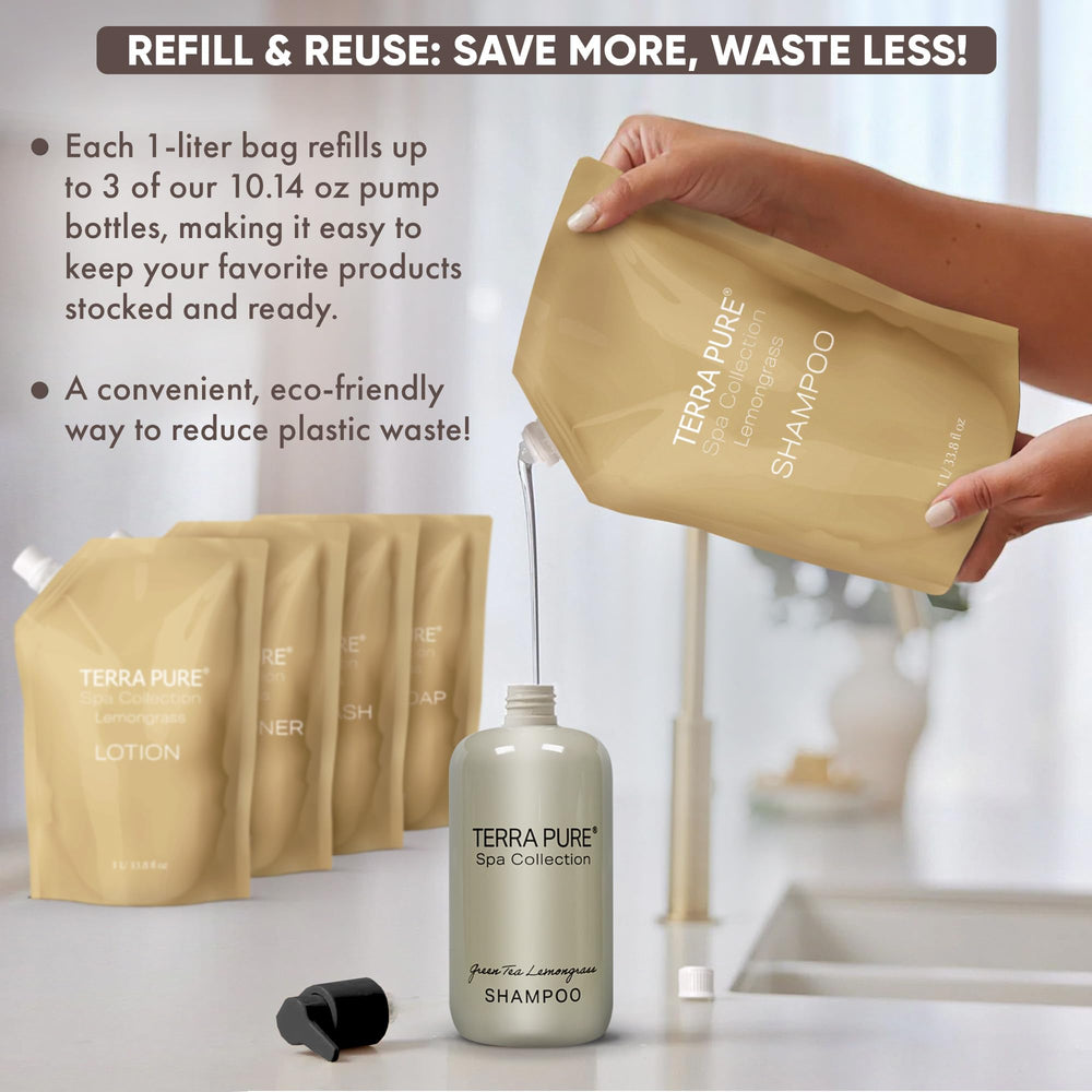 Terra Pure Spa bouteille-remplissage emballage éco-responsable réduit l'impact environnemental
