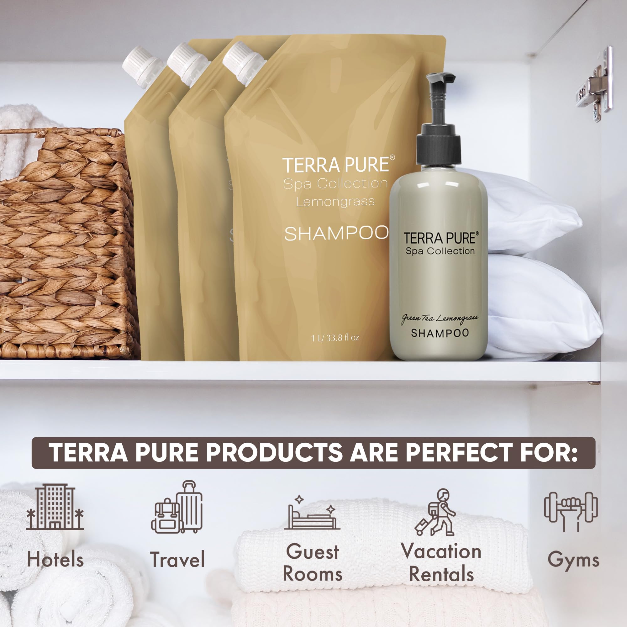 Terra Pure Spa sachet-remplissage distributeur mural facilite le réapprovisionnement rapide