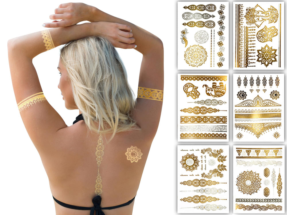 Terra Tattoos or mandalas géométriques et fleurs pour bras, glamour durable.