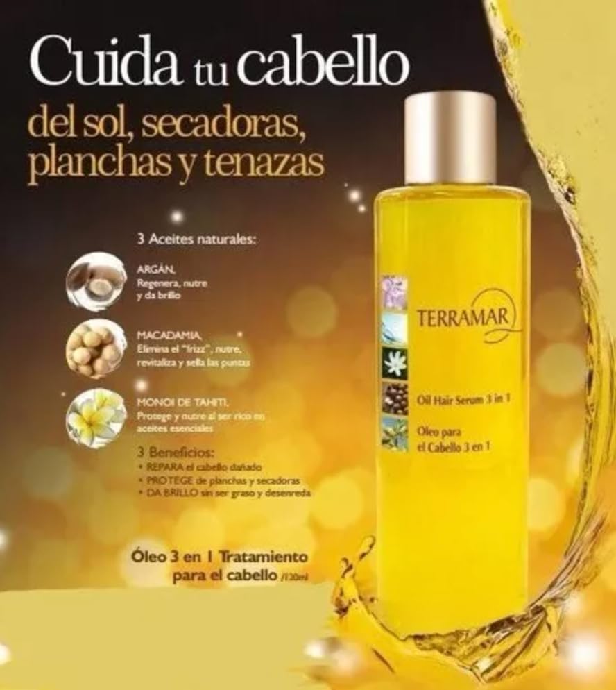 Terramar Argan Macadamia Monoi oil blend nourishes hair shaft