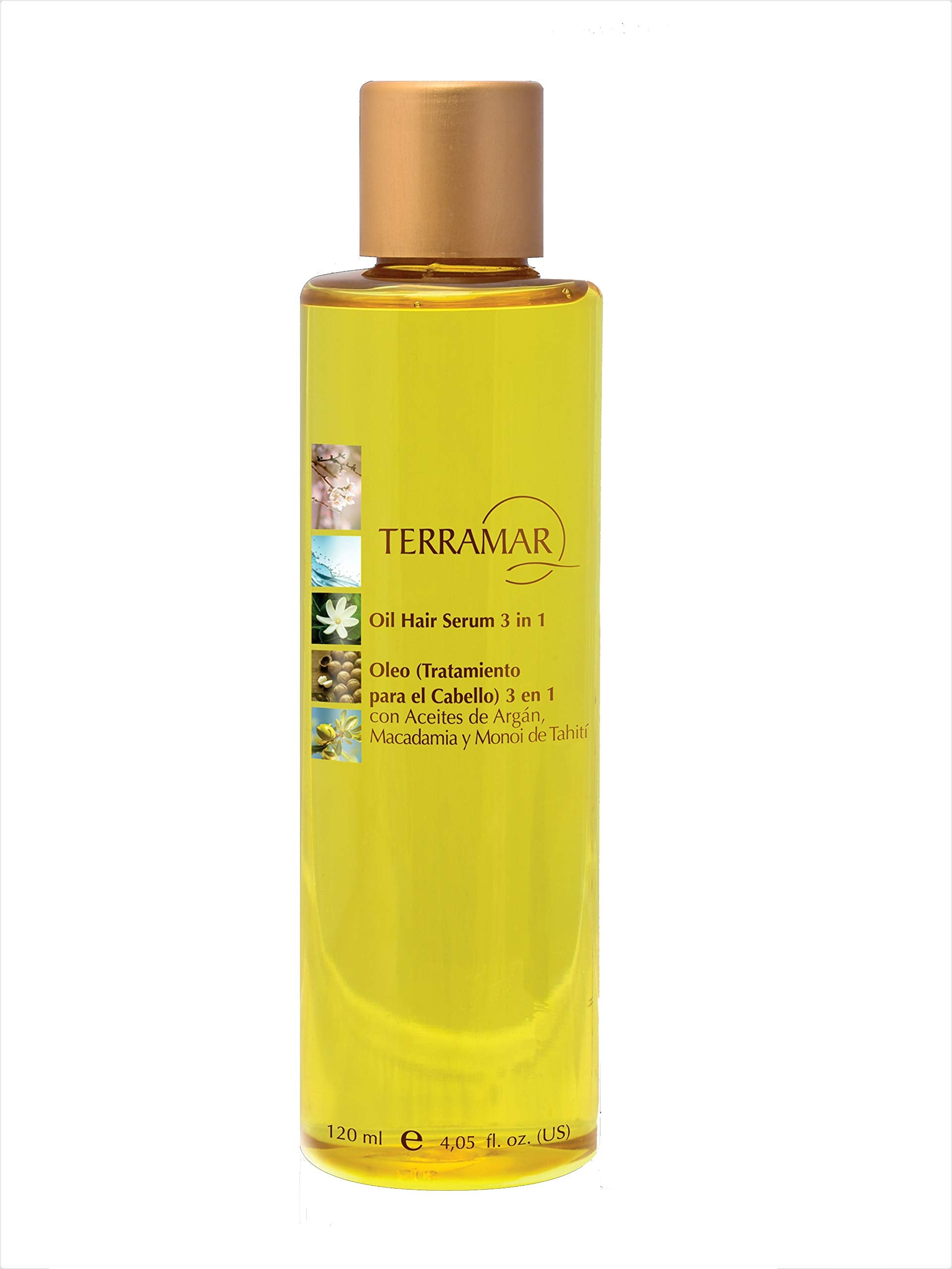 Terramar huile argan-macadamia-monoi – cheveux brillants et nourris après application.