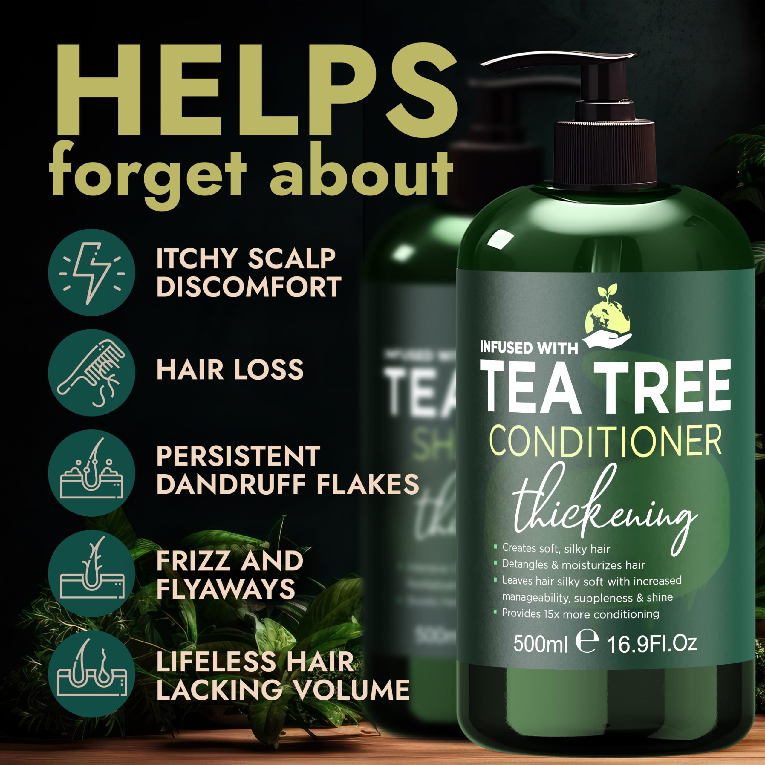 Terramed Après-shampoing arbre à thé — bouteille: démêle et apporte brillance naturelle.