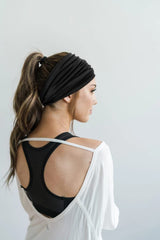 Bandeau turban africain noir, couvre-front et accent mode.