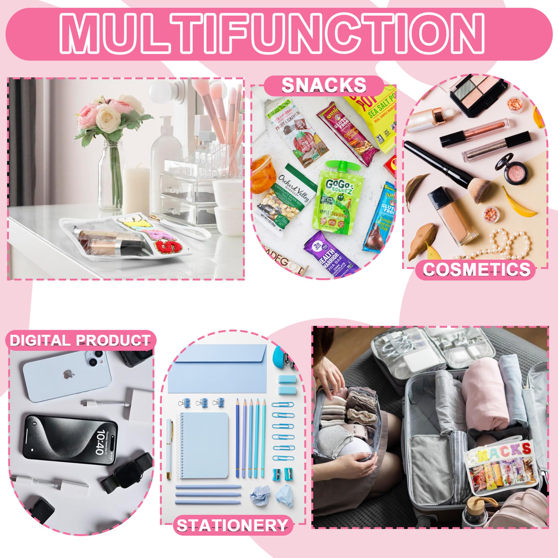 Pochette multifonction TESAFNG pour voyage, transparente et pratique.