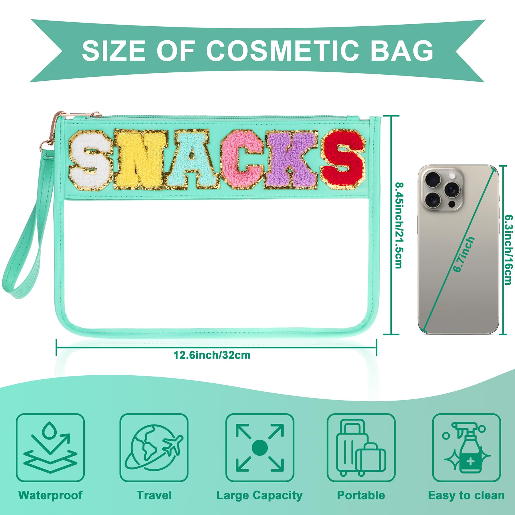 TESAFNG pochette transparente PVC-PU verte pour maquillage et articles de toilette