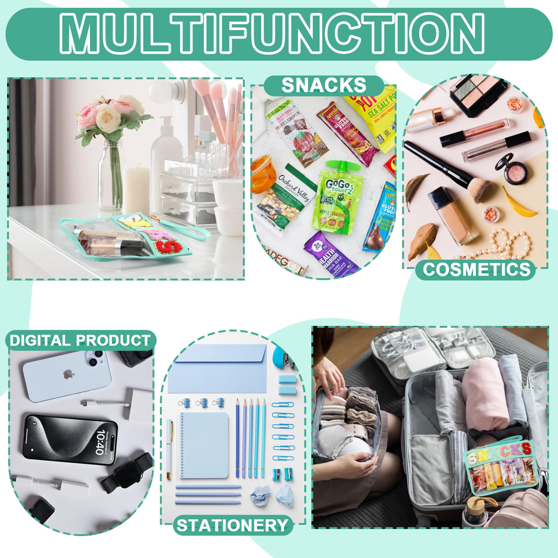 TESAFNG sac multi-usage vert pour maquillage et collations