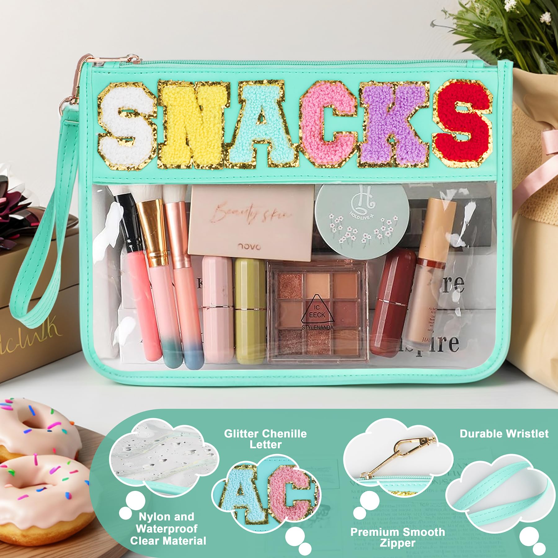 TESAFNG sac plat transparent avec fermeture ZIP pour cosmétiques