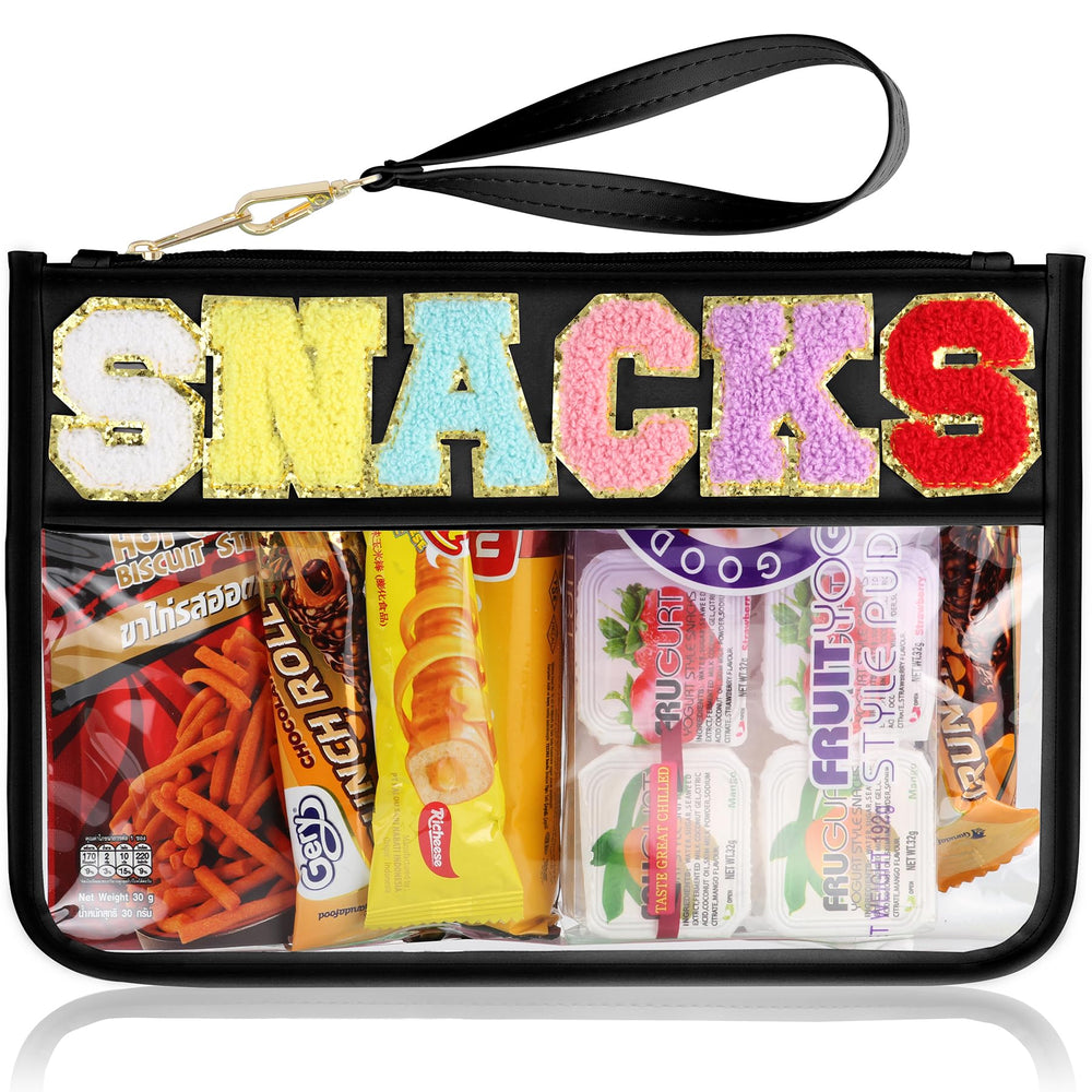 TESAFNG sac snack voyage: pochette transparente en chenille pour collations en déplacement.