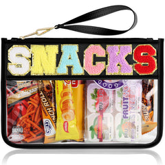 TESAFNG sac snack voyage: pochette transparente en chenille pour collations en déplacement.