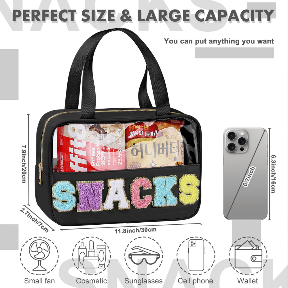 TESAFNG trousse zip avec patch chenille doré et poignée pratique.