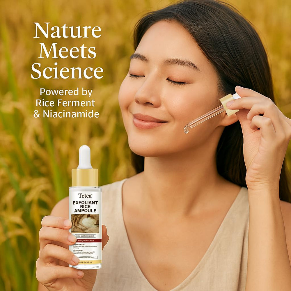 Tetea Peel Shot Riz Ampoule – Bouteille noire, soin ciblé des pores et luminosité subtile.