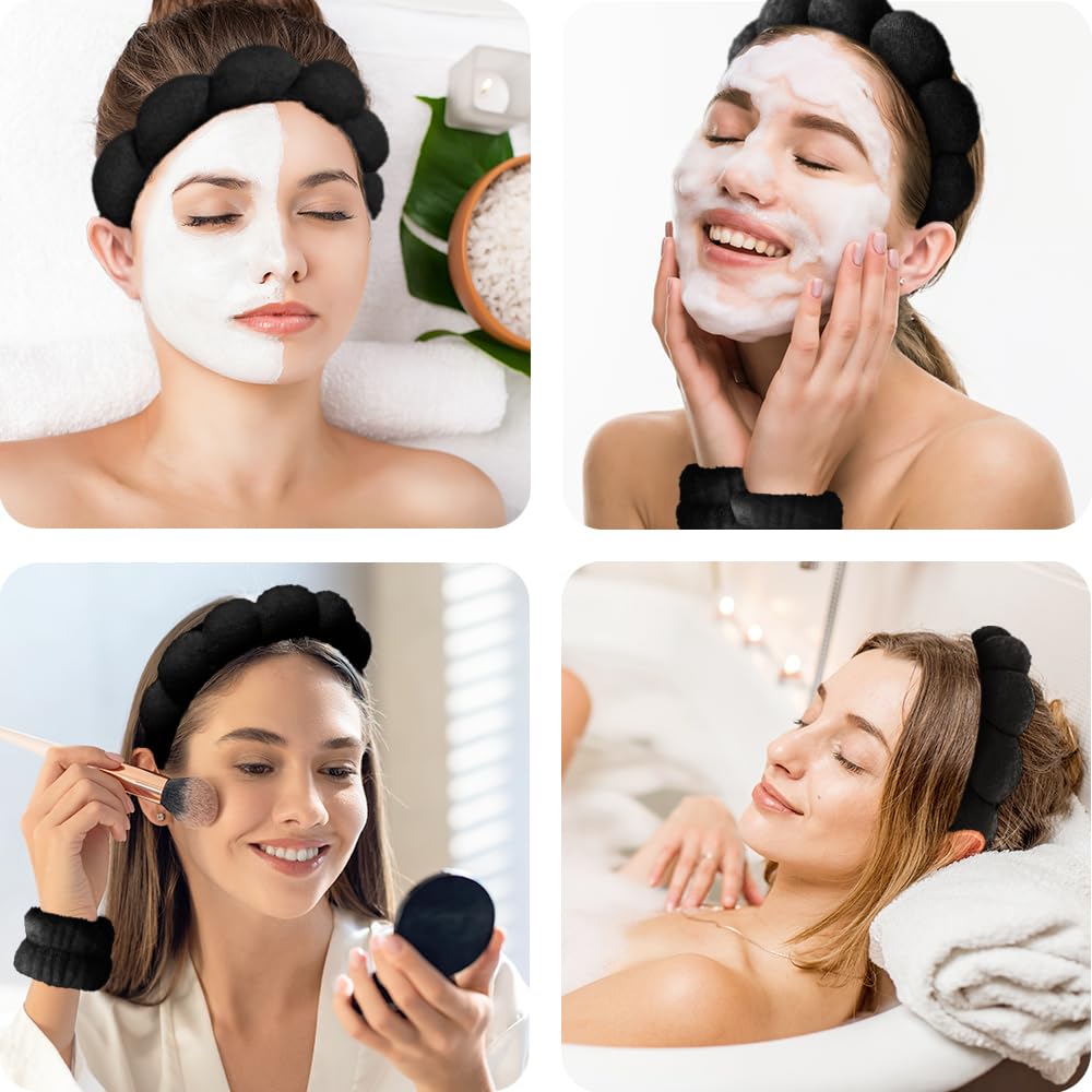 Ensemble bandeau et poignet Tetizo, kit pratique pour soins du visage et maquillage.