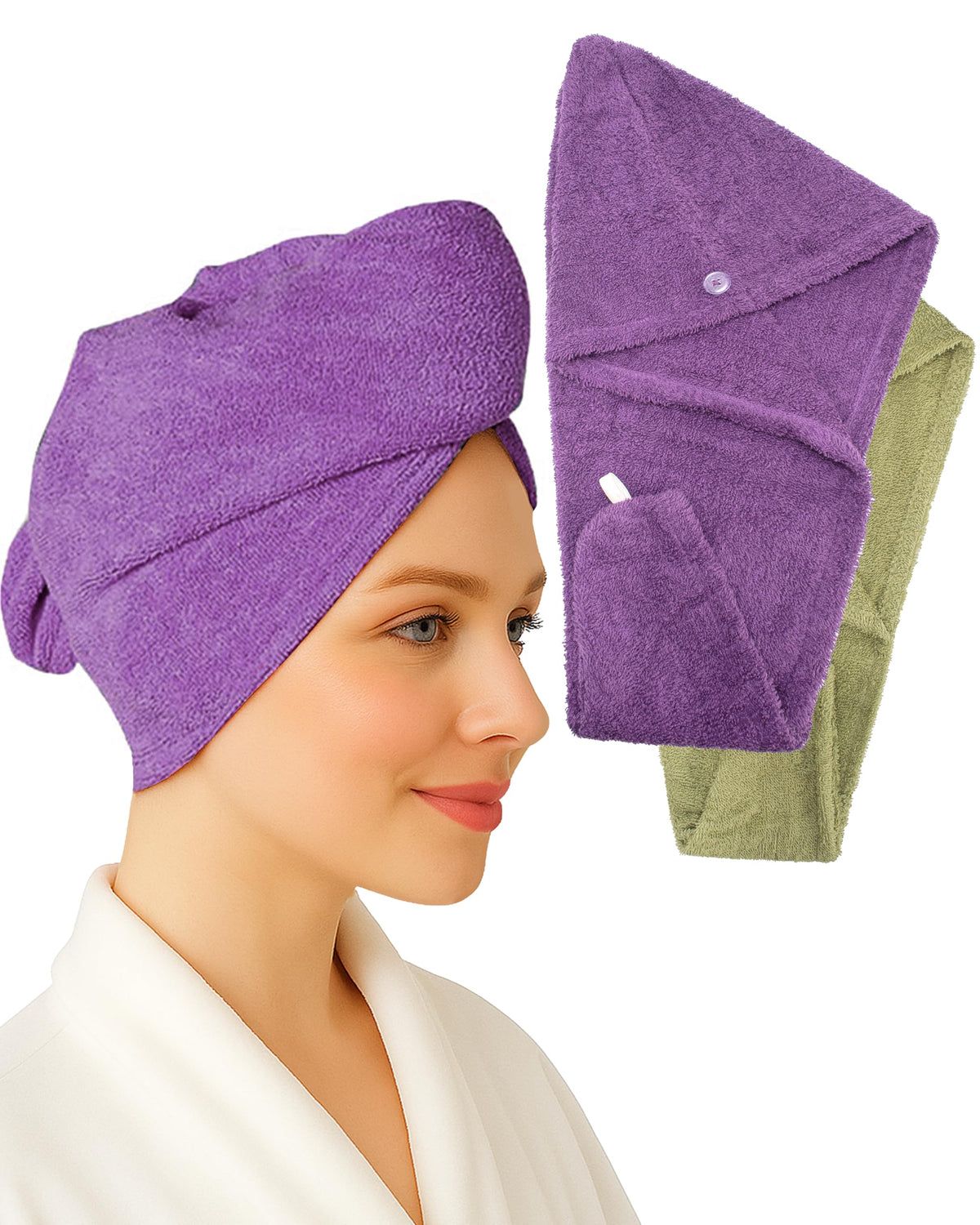 Textila serviette turban coton prune, absorbante et douce pour cheveux propres