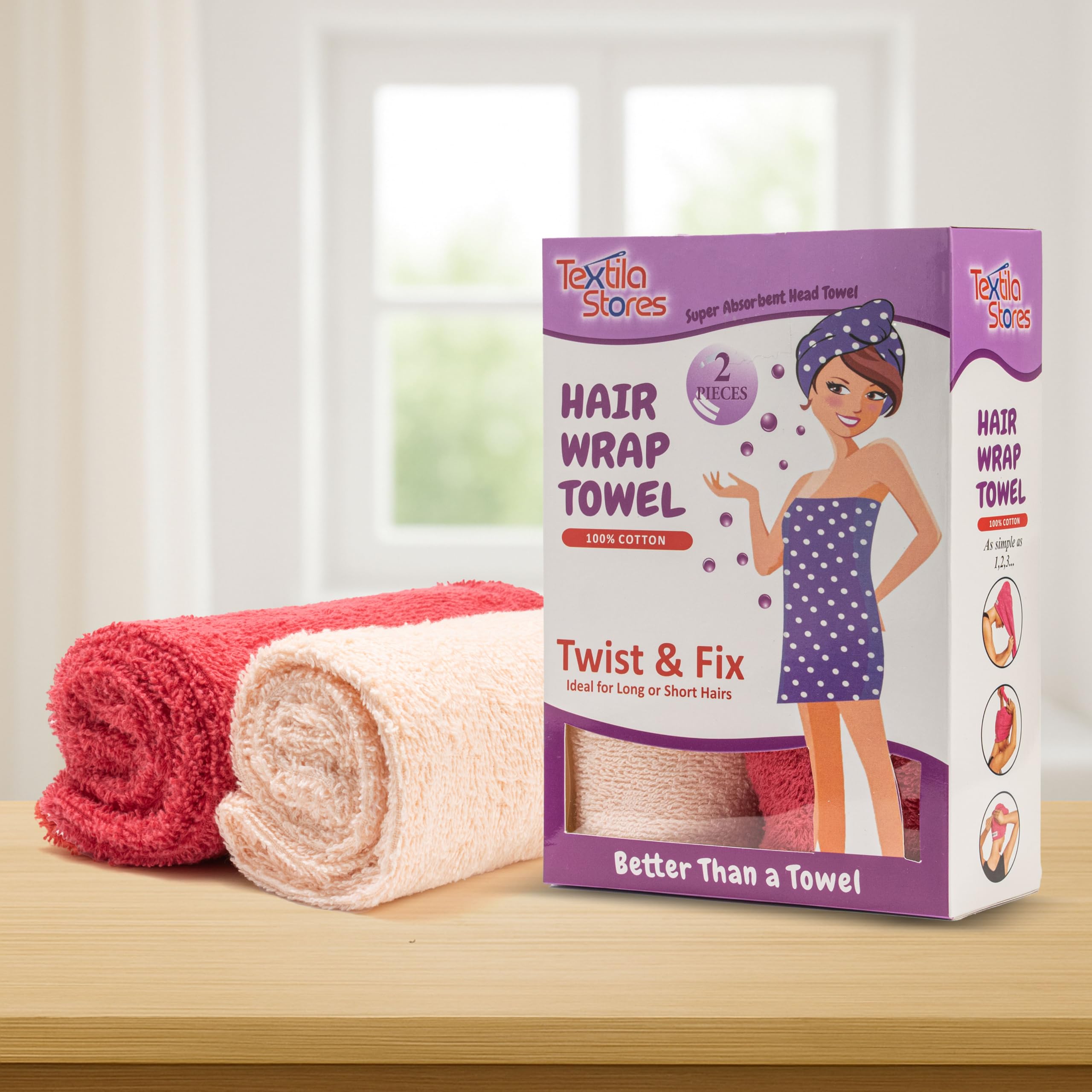 Textila turban cheveux 100 coton gris, idéal pour limiter les frisottis après la douche.