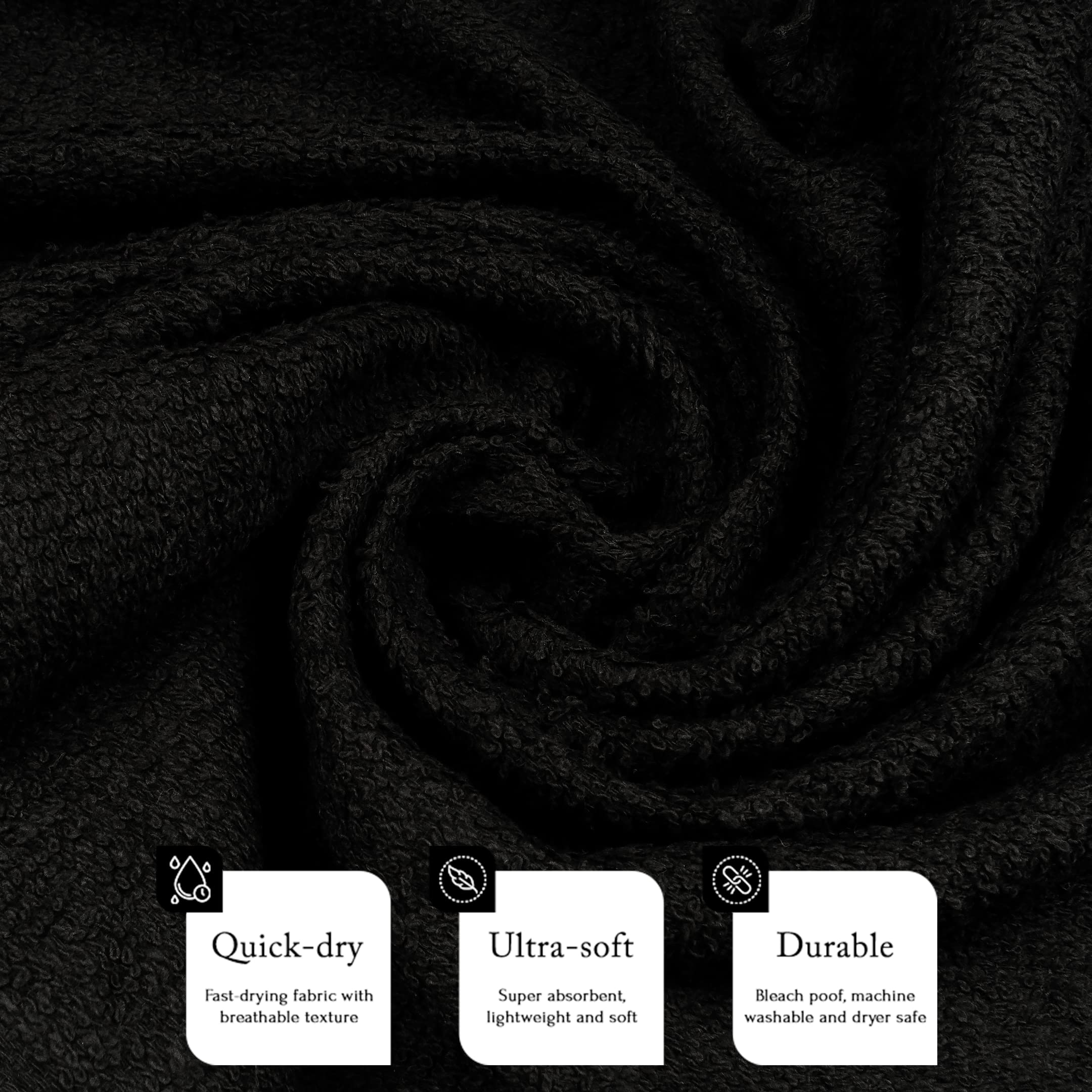 TEXTILE EMPIRE – serviettes coton noir 16x27, pack 24 pour salon et spa.