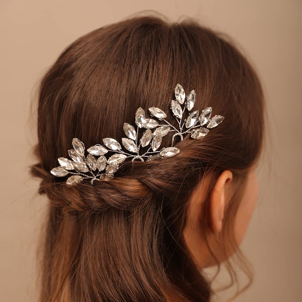 Teyglen broches cheveux cristal AB couleur détail, éclat subtil pour photos de mariage.