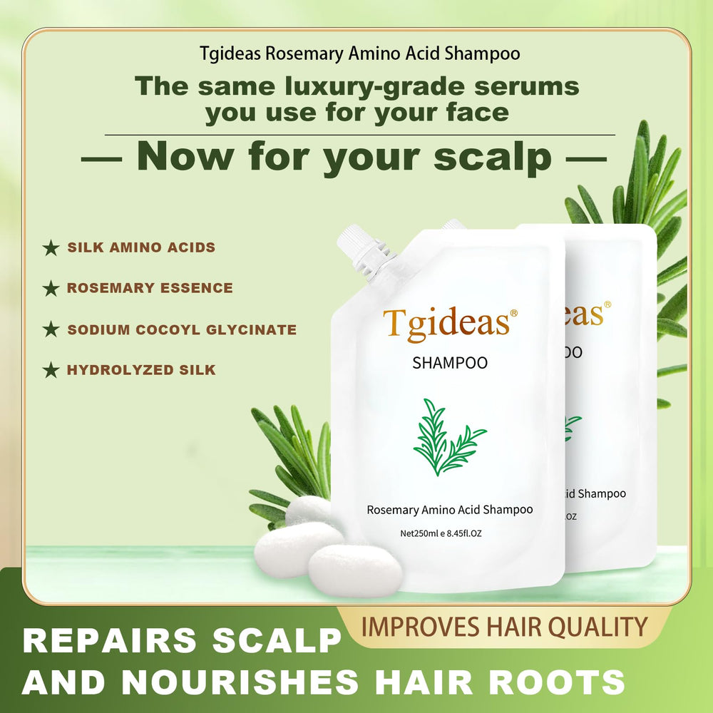 Tgideas Shampoing Romarin: complexe d'acides aminés pour cheveux plus forts.