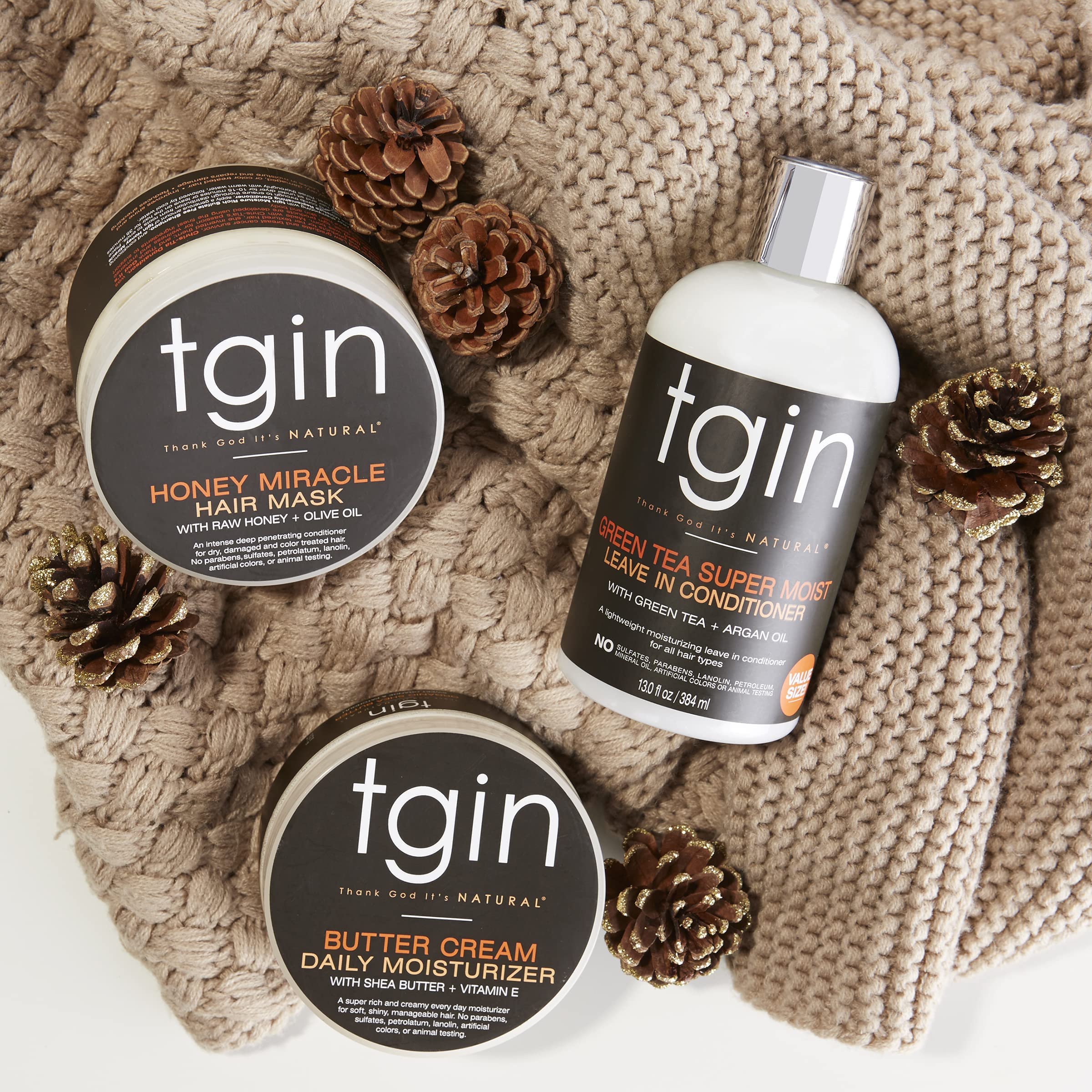 brillance soyeuse sur cheveux après application de tgin Butter Cream Daily Moisturizer.