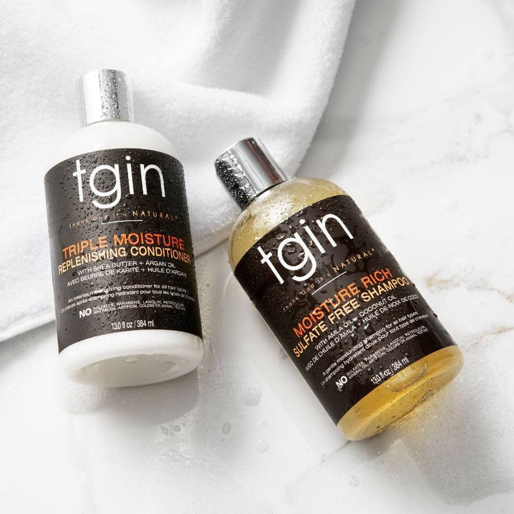 Conditionneur tgin triple hydratation: beurre de karité, huile d'argan et jojoba.