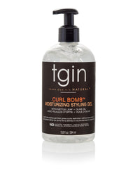 tgin Curl Bomb sur bouteille pompe, définition durable des boucles.