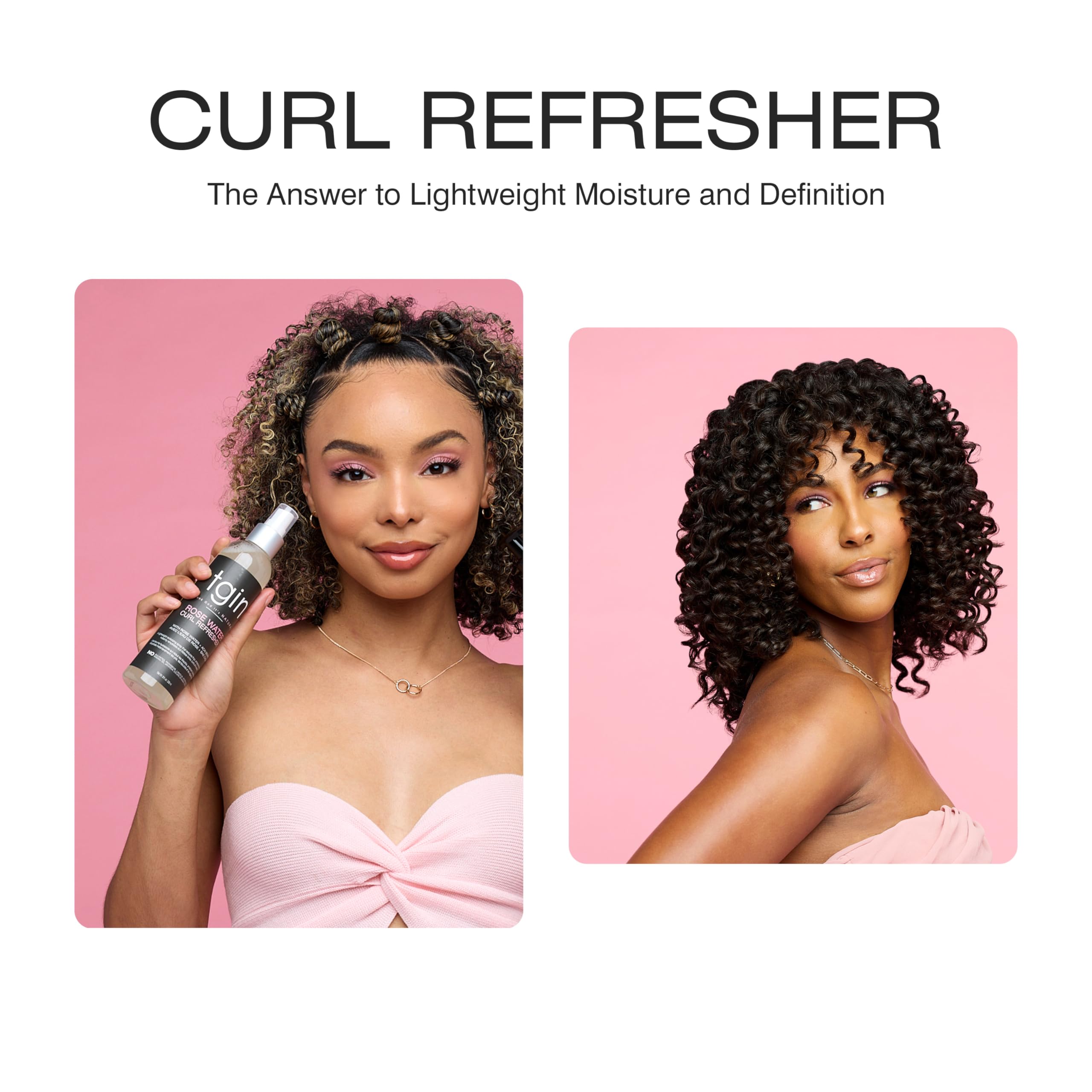 Hydratation légère et profonde apportée par le Rose Water Curl Refresher sur les cheveux