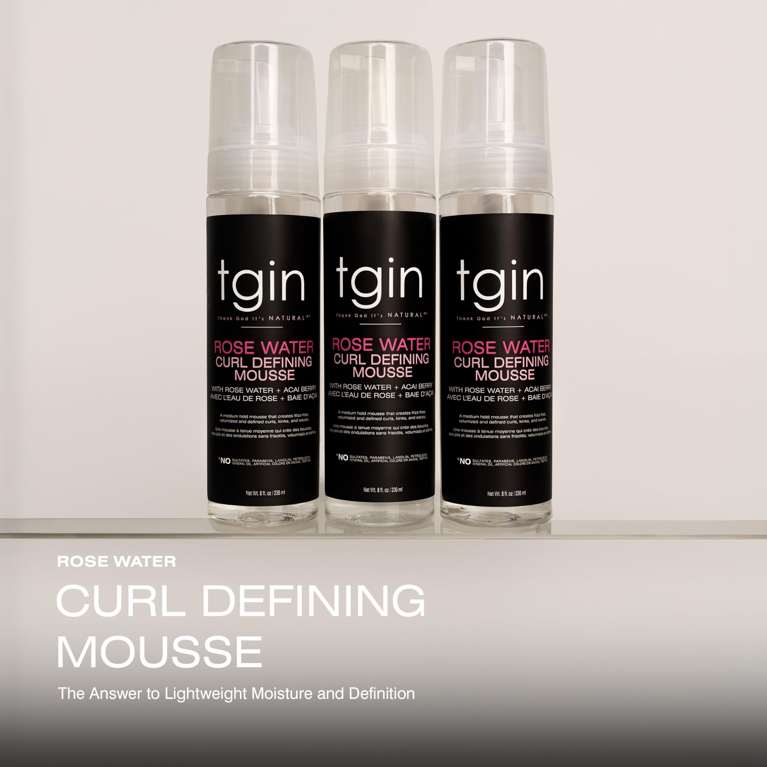 tgin Rose Water Mousse – contrôle efficace du frisottis sans surcharge