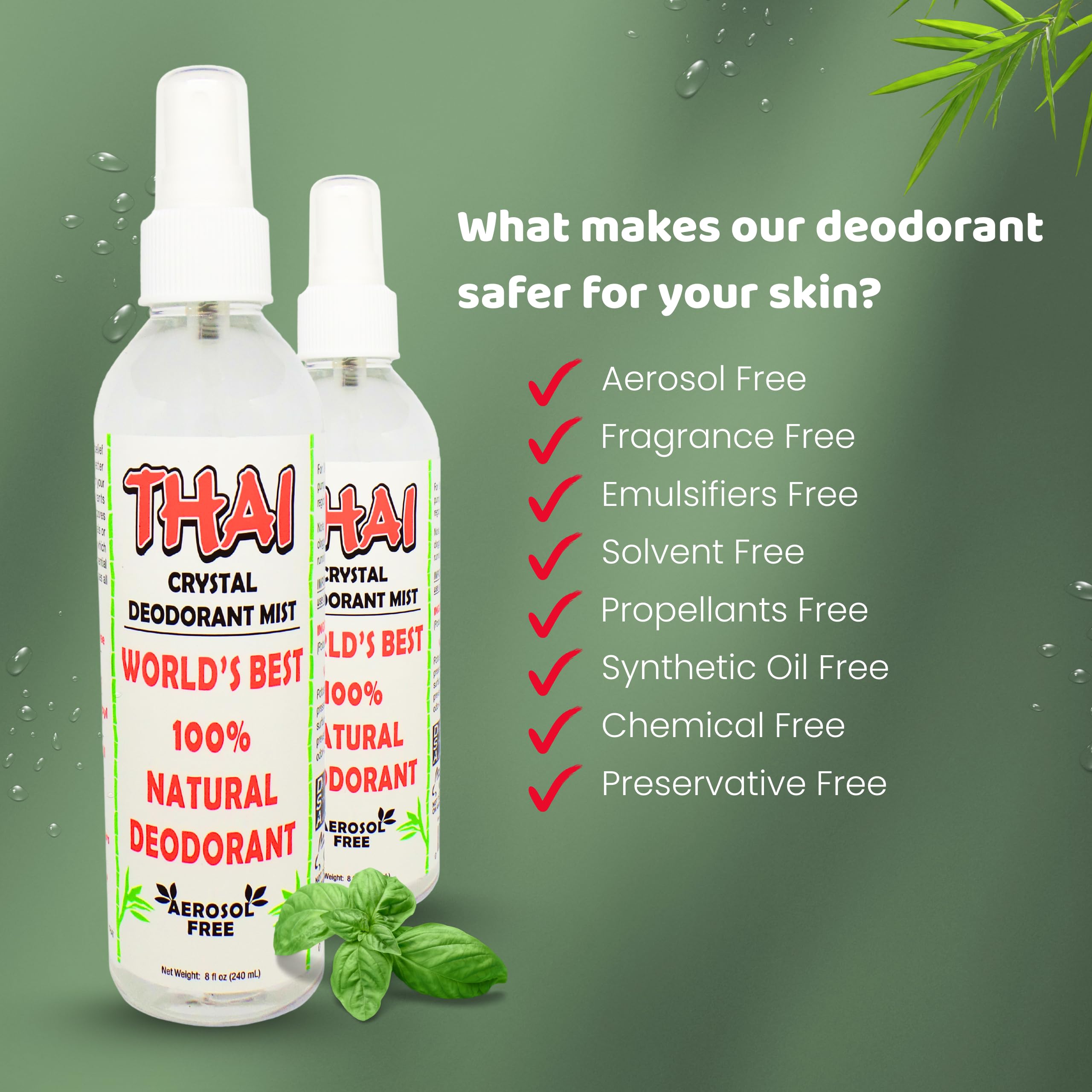 Formule minérale du Thai Deodorant Stone Crystal Mist respectueuse de la peau