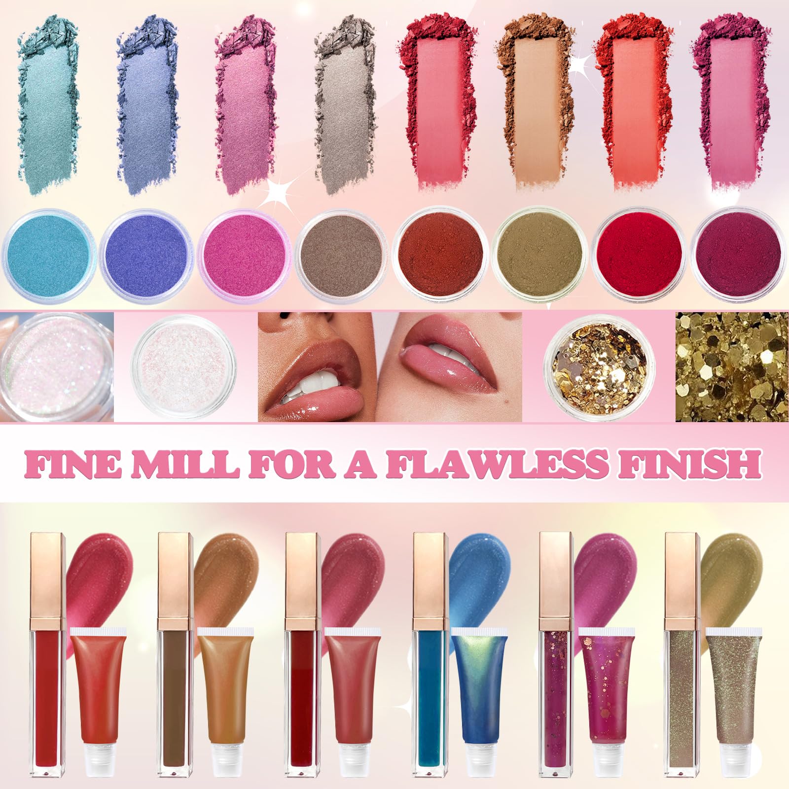Thaluna gloss à lèvres mica: mica nacré pour un fini lumineux et professionnel.